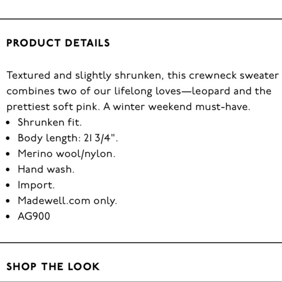 Madewell Shrunken Pullover Sweater in Leopard Tan Pink Meriono Wool Medium - Picture 9 of 9